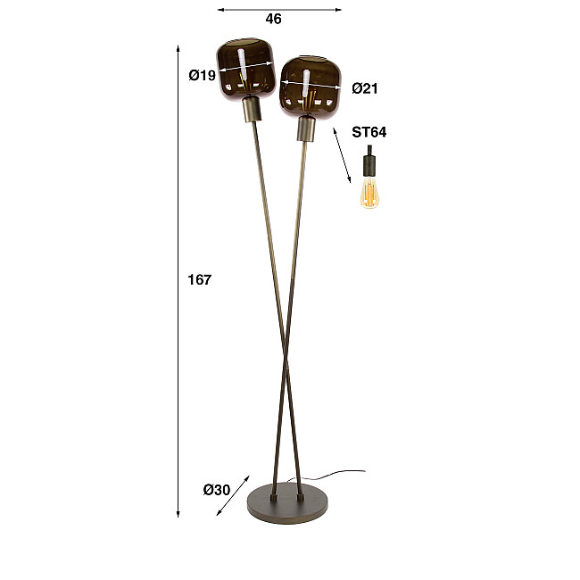 Stojaca lampa 84-30 Bronza 2L Brown Glass