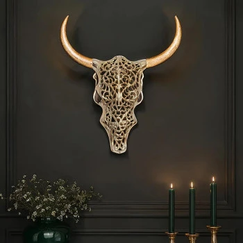 Dekorácia na stenu Bull 45561 Zlatá-Mango drevo 