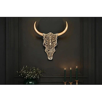 Dekorácia na stenu Bull 45561 Zlatá-Mango drevo 