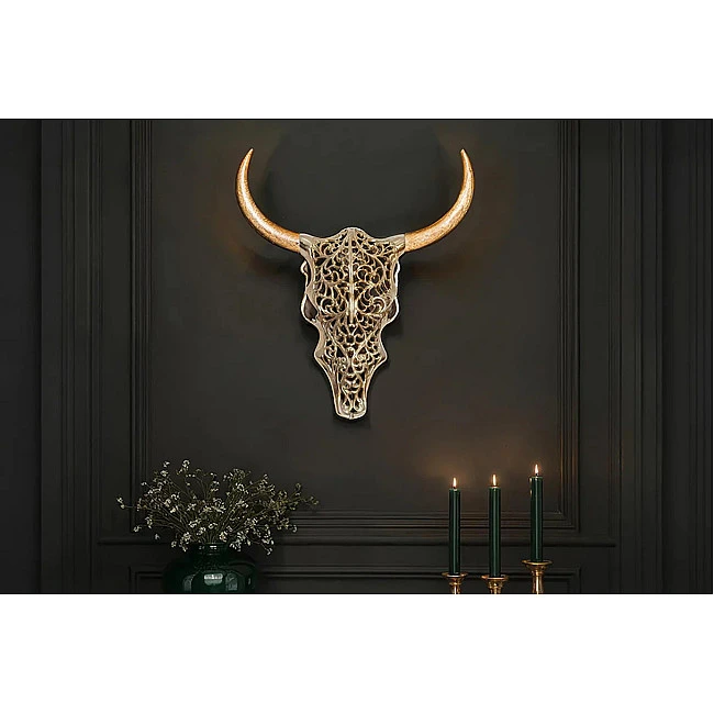 Dekorácia na stenu Bull 45561 Zlatá-Mango drevo