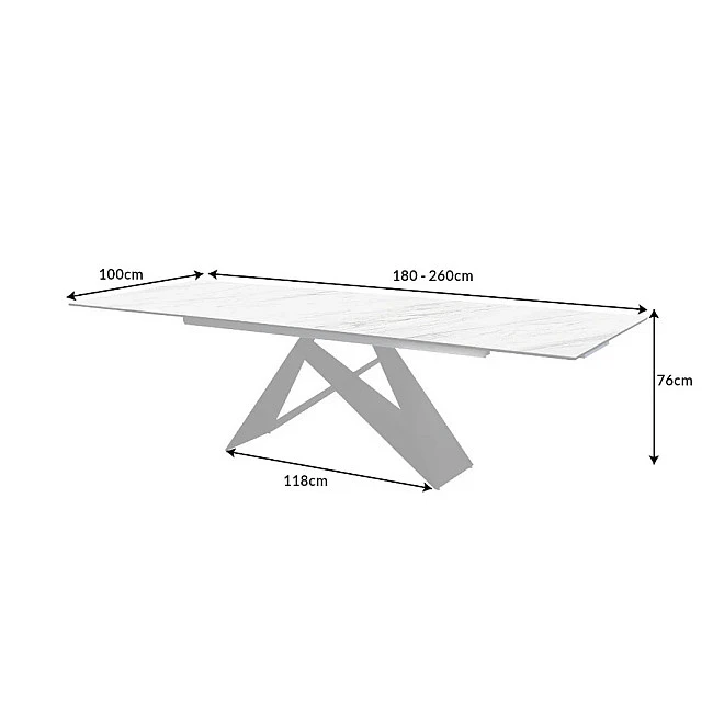 Rozkladací jedálenský stôl 39562 180/260 x 100cm White Look Ceramik