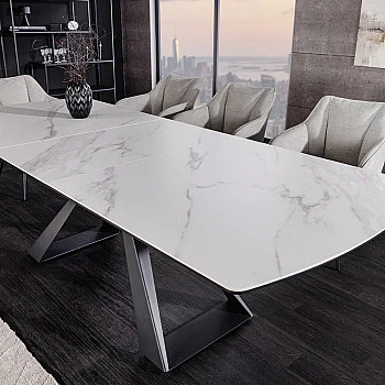 Rozkladací jedálenský stôl 46498 Concord 180/230 x 90cm White marble Look Ceramik 