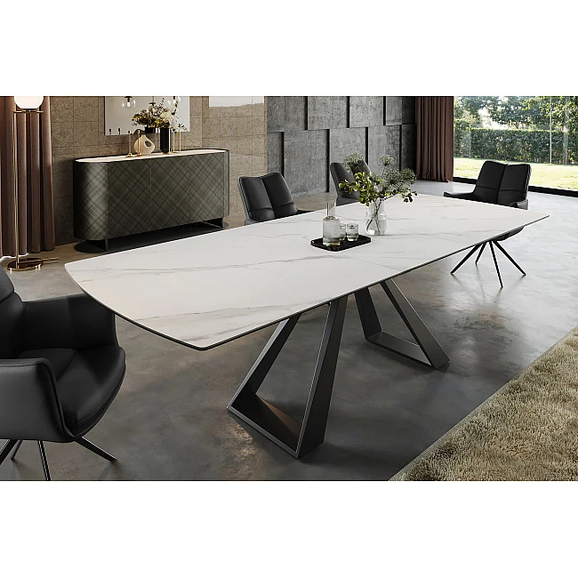 Rozkladací jedálenský stôl 46498 Concord 180/230 x 90cm White marble Look Ceramik