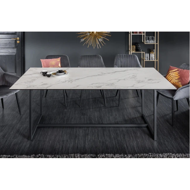 Jedálenský stôl 41088 200 x 100cm Marble Look White Ceramik