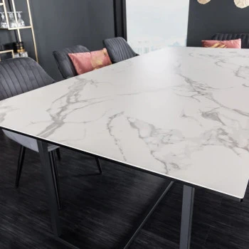 Jedálenský stôl 41088 200 x 100cm Marble Look White Ceramik 