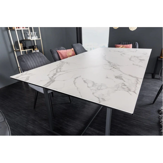 Jedálenský stôl 41088 200 x 100cm Marble Look White Ceramik