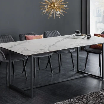 Jedálenský stôl 41088 200 x 100cm Marble Look White Ceramik 
