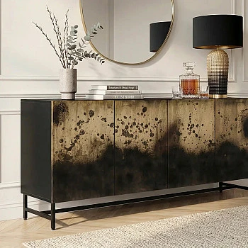 Komoda 47587 Oxid 177cm Drevo Mango Čierne/Kovové/Zlaté