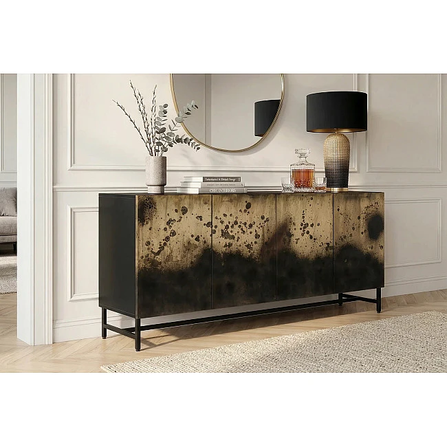 Komoda 47587 Oxid 177cm Drevo Mango Čierne/Kovové/Zlaté