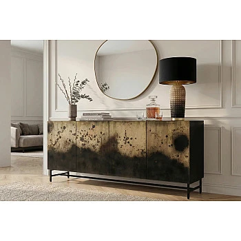 Komoda 47587 Oxid 177cm Drevo Mango Čierne/Kovové/Zlaté