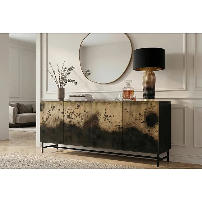 Komoda 47587 Oxid 177cm Drevo Mango Čierne/Kovové/Zlaté