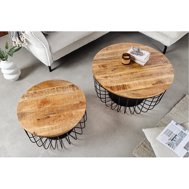 Konferenčný stôl Storage 2-Set 42896 Ø70 a Ø57cm Drevo Mango