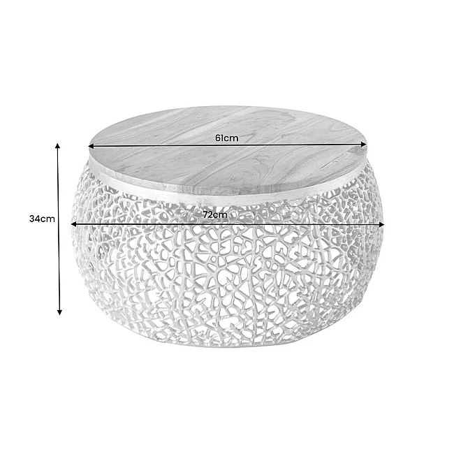 Konferenčný stôl Leaf 43228 Ø75cm Aluminium Gold + Drevo Acacia
