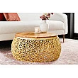 Konferenčný stôl Leaf 43228 Ø75cm Aluminium Gold + Drevo Acacia