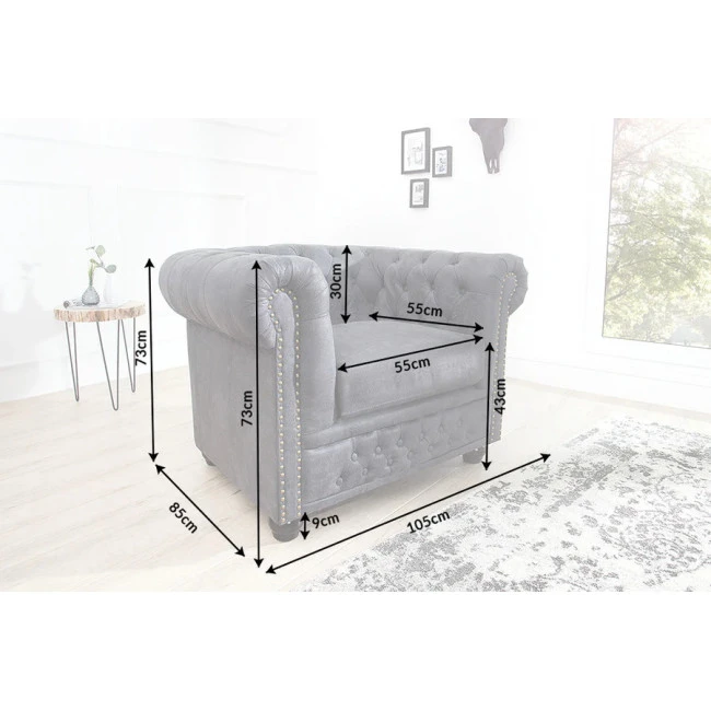 Kreslo 37389 Chesterfield Antik šedá