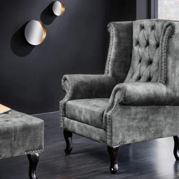 Kreslo 43520 Chesterfield Zamat šedá
