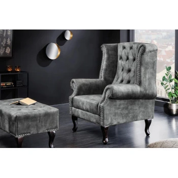 Kreslo 43520 Chesterfield Zamat šedá