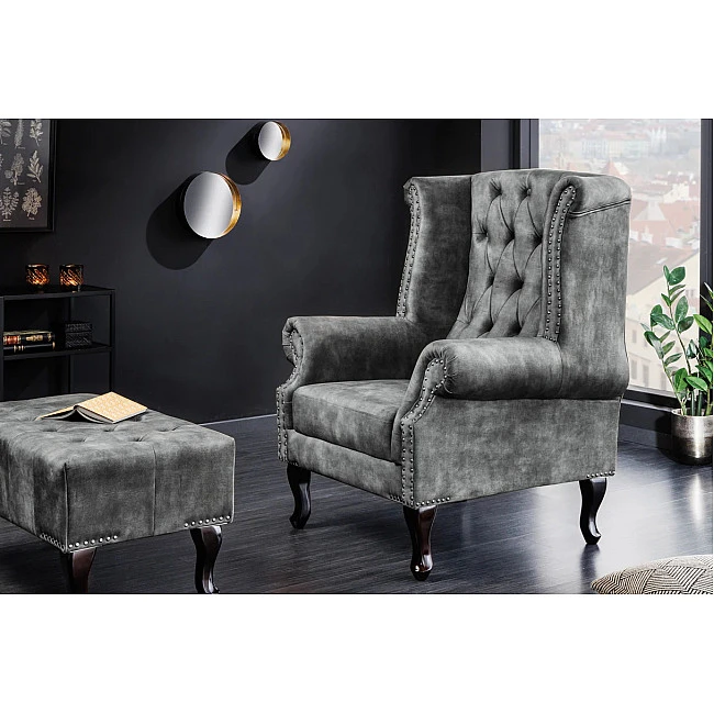Kreslo 43520 Chesterfield Zamat šedá