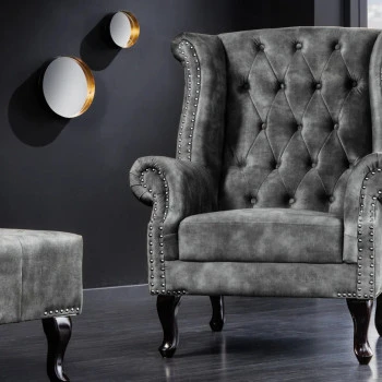Kreslo 43520 Chesterfield Zamat šedá