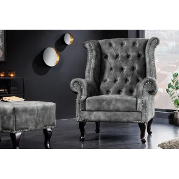 Kreslo 43520 Chesterfield Zamat šedá