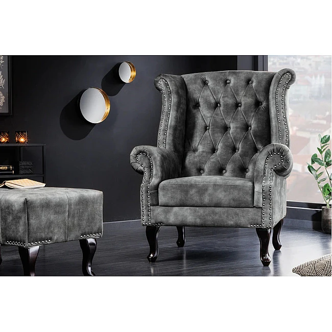 Kreslo 43520 Chesterfield Zamat šedá