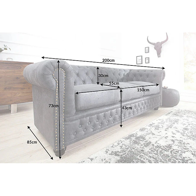 Sedacia súprava 37391 Chesterfield 3-sedenie Antik šedá
