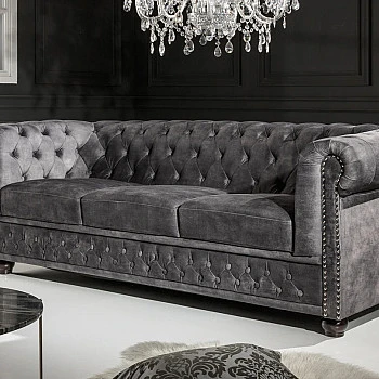Sedacia súprava 41215 Chesterfield 3-sedenie Zamat Šedá