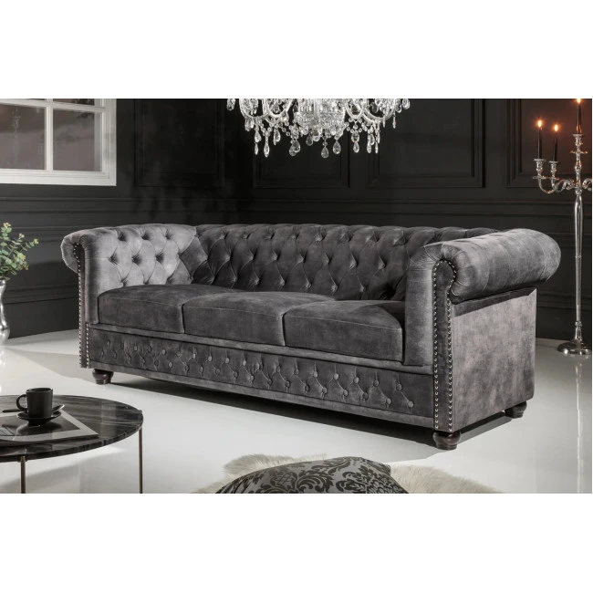 Sedacia súprava 41215 Chesterfield 3-sedenie Zamat Šedá
