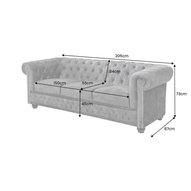 Sedacia súprava 41215 Chesterfield 3-sedenie Zamat Šedá