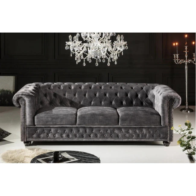Sedacia súprava 41215 Chesterfield 3-sedenie Zamat Šedá