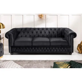 Sedacia súprava 47033 Chesterfield 3-sedenie Zamat Čierna