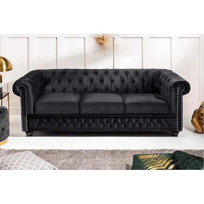 Sedacia súprava 47033 Chesterfield 3-sedenie Zamat Čierna