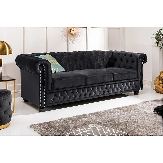 Sedacia súprava 47033 Chesterfield 3-sedenie Zamat Čierna