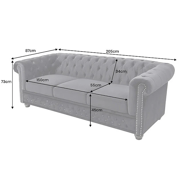 Sedacia súprava 47033 Chesterfield 3-sedenie Zamat Čierna