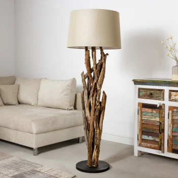 Stojaca lampa 42004 Wild Nature 150cm Béžová-Drevo Teak