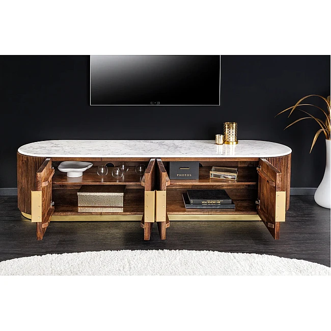 TV-skrinka 45828 Gatsby 170cm Drevo Mango-Biely mramor