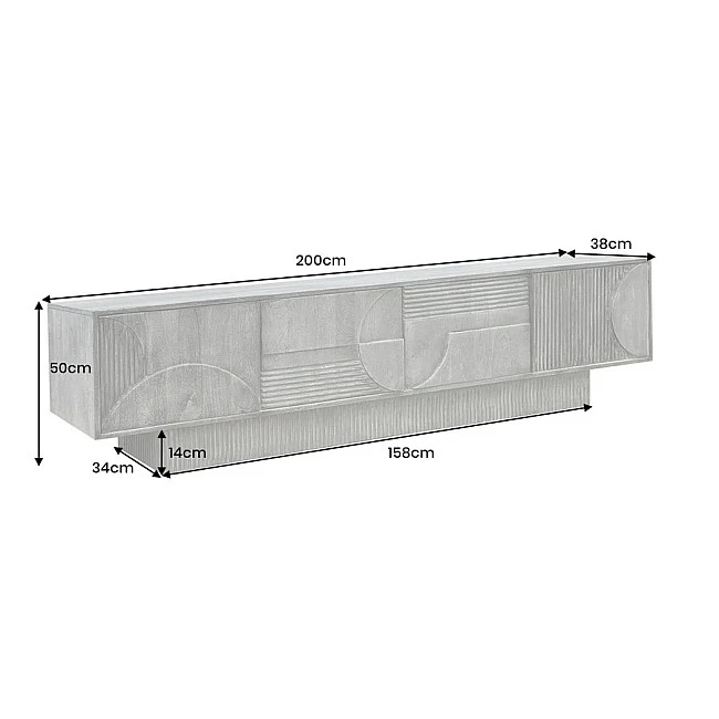 TV-skrinka 46803 Art Deco 200cm Drevo Mango Biela