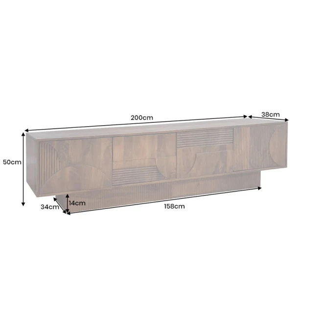 TV-skrinka 46805 Art Deco 200cm Drevo Mango Hnedé