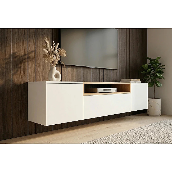 TV-skrinka 47807 Loft 160cm Biela/Prírodná Dub Dyha