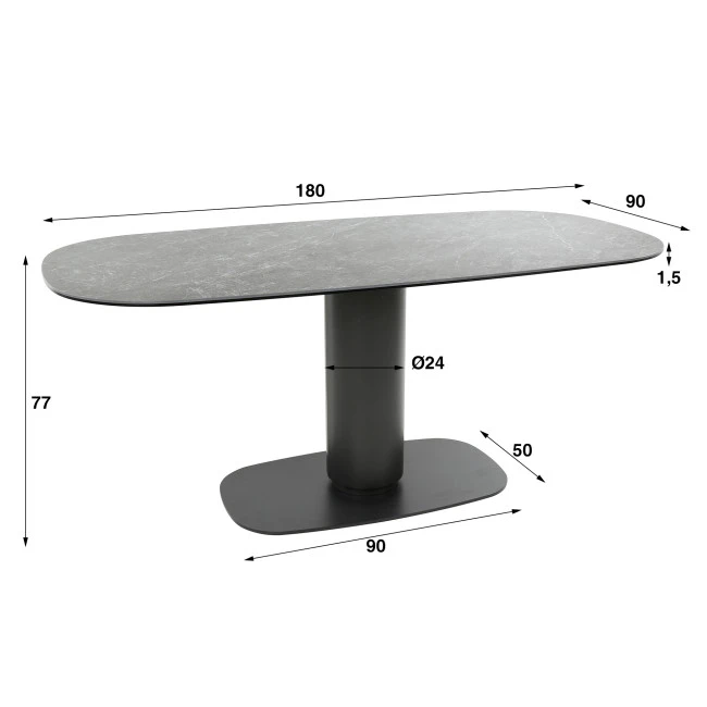 Jedálenský stôl 45-45 Ovál 180x90cm Ceramic Natural Black