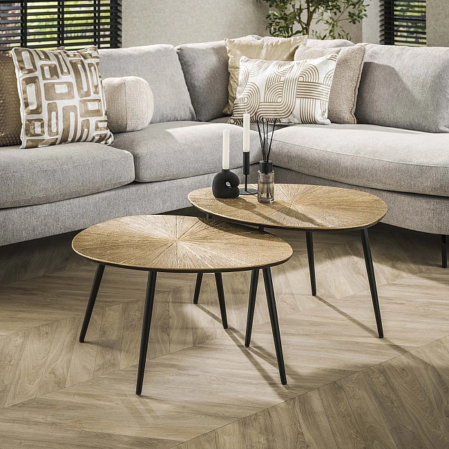 Konferenčný stôl 32-40 Ray 2-set Drevo Antique Gold