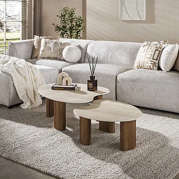 Konferenčný stôl Ceramo 2-set 3D ceramik Travertine