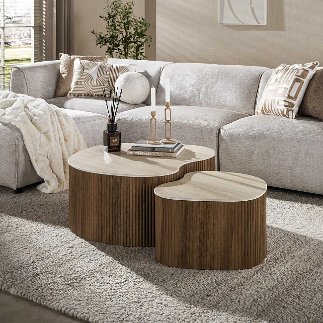 Konferenčný stôl 57-01T Ceramo 2-set 3D ceramik Travertine