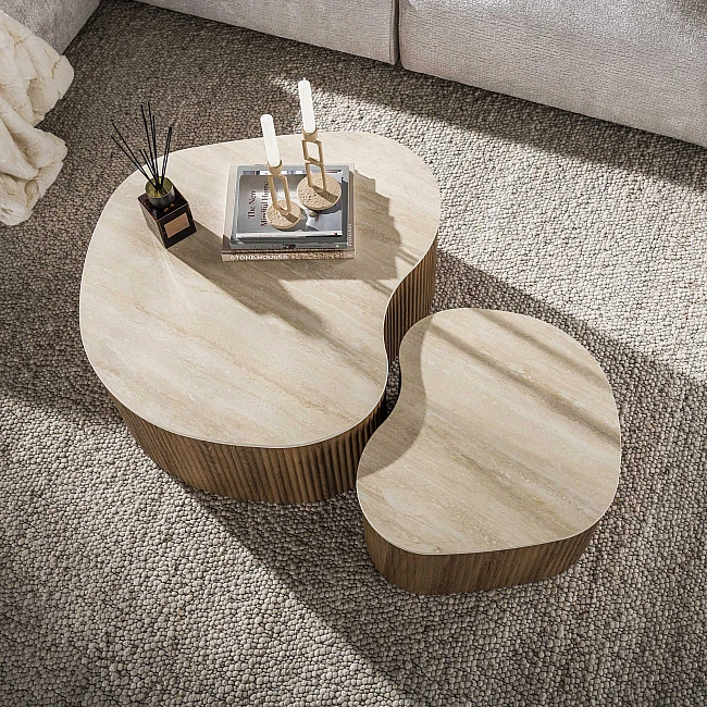 Konferenčný stôl 57-01T Ceramo 2-set 3D ceramik Travertine