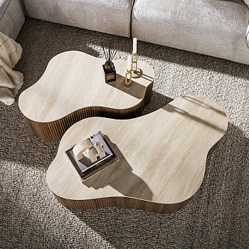 Konferenčný stôl 57-04T Ceramo 2-set 3D ceramik Travertine