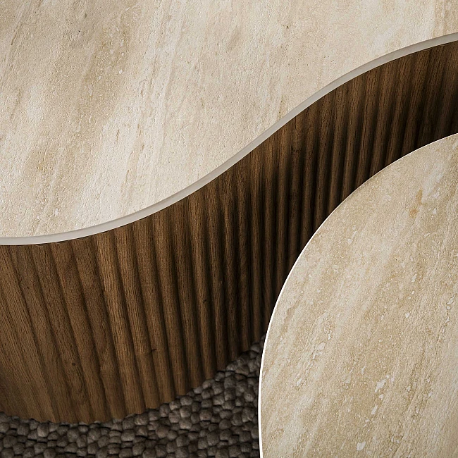 Konferenčný stôl 57-04T Ceramo 2-set 3D ceramik Travertine