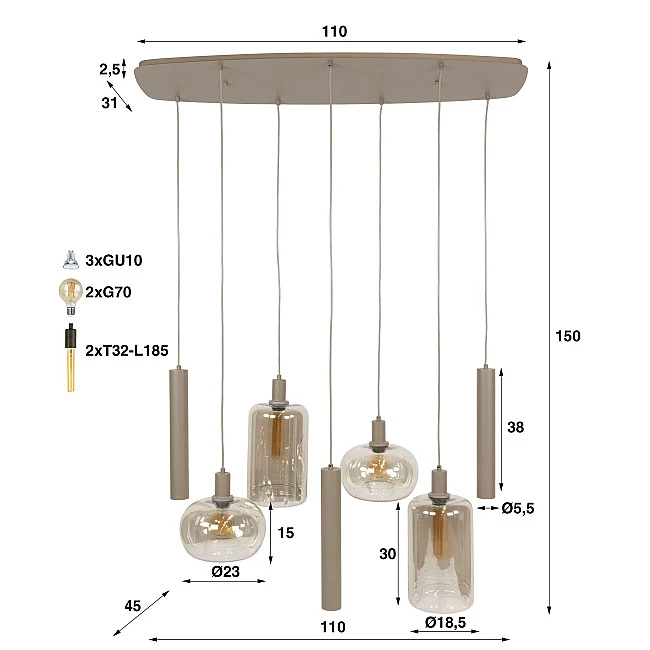 Luster 60-23 Serene 4+3L Jantar Glass