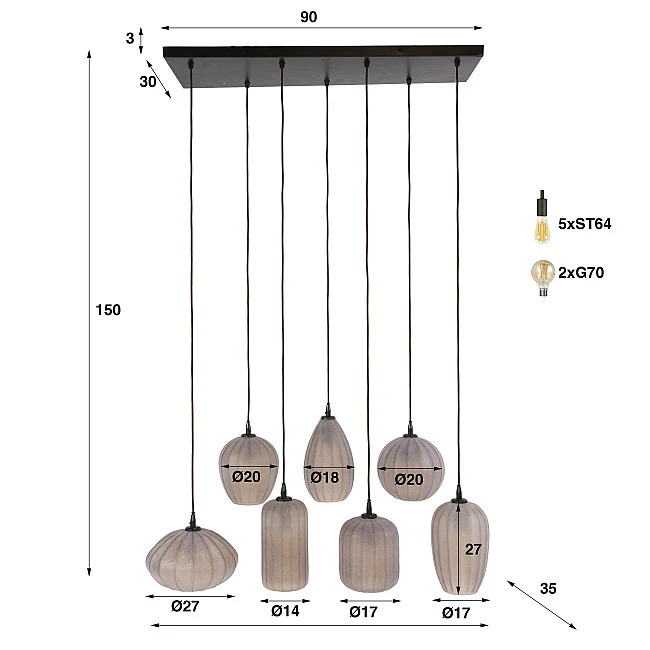 Luster 60-43 Altura 4+3L Frosted Sienna Brown Glass