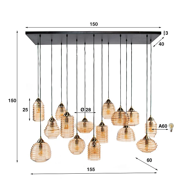 Luster 70-70 Rib 15L Jantar Glass