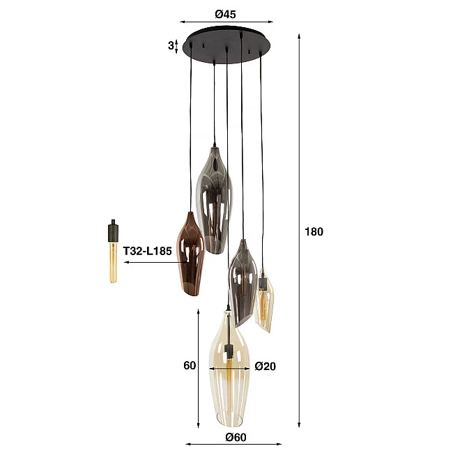 Luster 76-95 Cocoon 5L Multicolour Glass